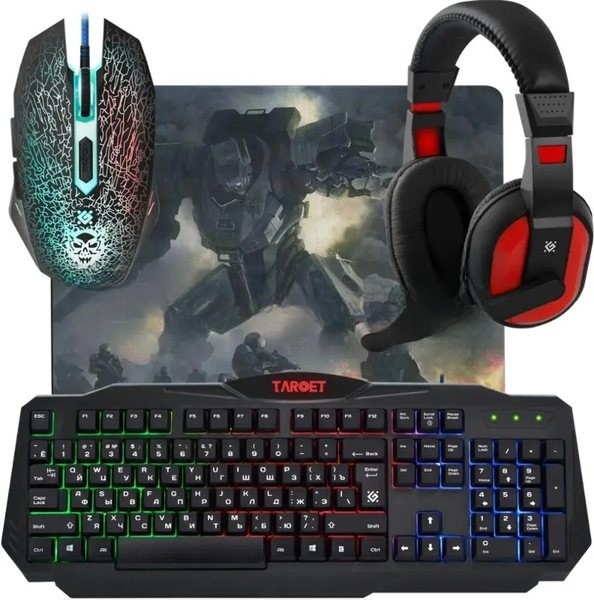 Комплект клавиатура+мышь Defender Target MKP-350 проводной, USB, 3200 DPI, чёрный/красный