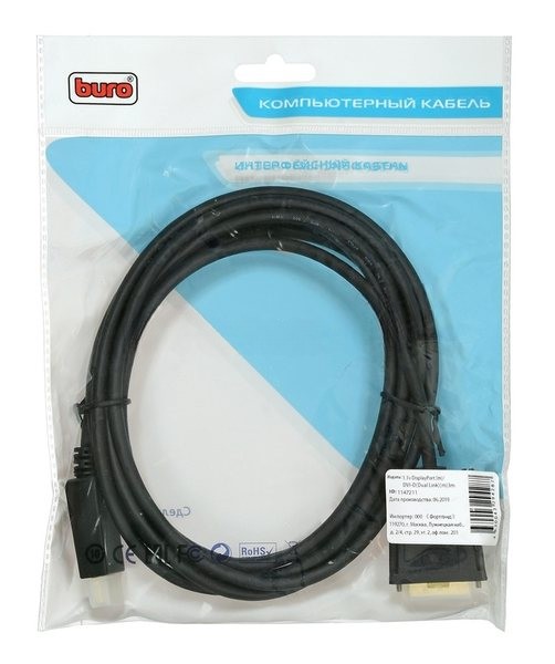 Кабель аудио-видео Buro 1.1v DisplayPort (m)/DVI-D (Dual Link) (m) 3м. позолоченные контакты черный
