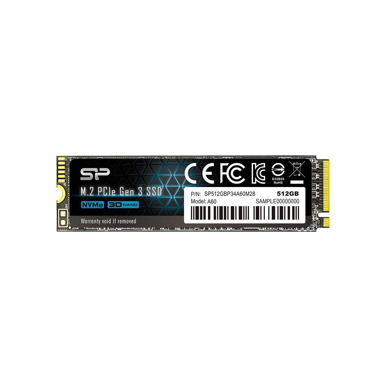 Накопитель SSD Silicon Power P34A60, 512Gb, M.2 2280, PCIe 3.0 x4, NVMe, R/W 2200/1600