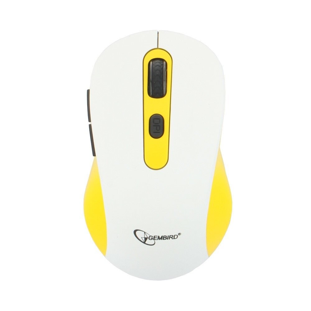 Мышь беспроводная Gembird MUSW-221-Y белый/желтый, 1600 dpi, радиоканал, USB, кнопки - 6