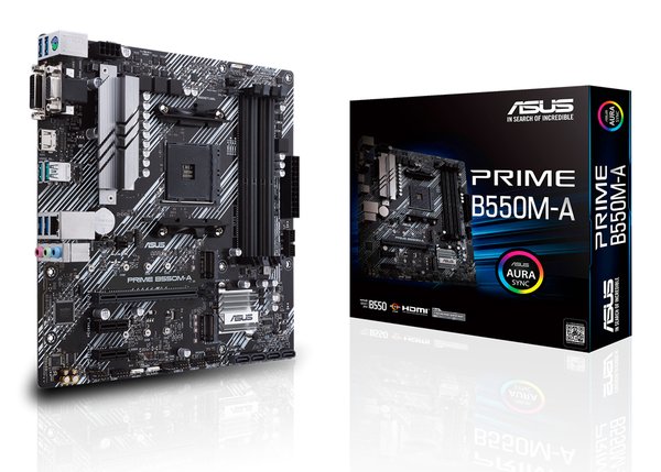 Материнская плата ASUS PRIME B550M-A, AM4, AMD B550, 4xDDR4, 4xSATA, 2xM.2, 1xPCIe 4.0 x16, 2xPCIe x1, 1xDVI-D, 1xHDMI, 1xVGA, 1x 1Gb LAN, 2xUSB 3.2 Gen 1, 2xUSB 2.0, 3x3.5 мм, 7.1, mATX