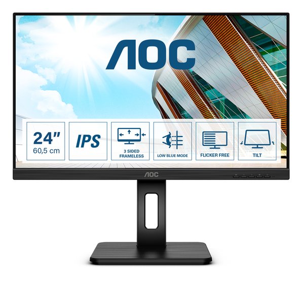 Монитор 23.8" AOC 24P2Q IPS 1920x1080, 75 Гц, 4 мс, 16:9, 250 кд/м2, 1xHDMI, 1xDP, 1x3.5 мм, черный