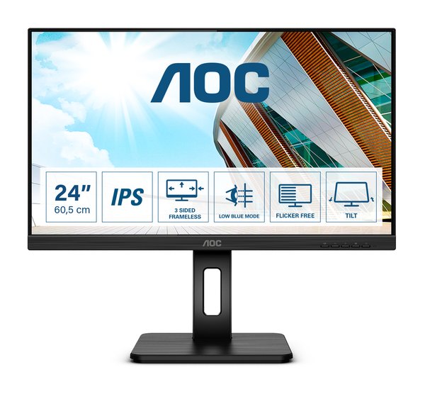 Монитор 23.8" AOC Q24P2Q IPS 2560x1440, 75 Гц, 4 мс, 16:9, 250 кд/м2, 1хHDMI, 1хDP, 1хVGA, черный
