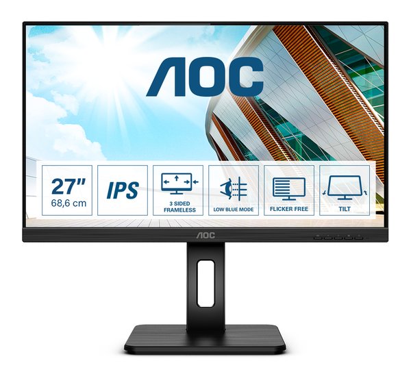 Монитор 27" AOC 27P2Q IPS 1920x1080, 75 Гц, 4 мс, 16:9, 250 кд/м2, 1хDVI, 1хDP, 1xHDMI, 1xVGA, 1x3.5 мм, черный