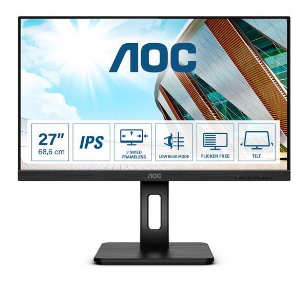 Монитор 27" AOC Q27P2Q IPS 2560x1440, 75 Гц, 4 мс, 16:9, 300 кд/м2, 1хHDMI, 1хDP, 1хVGA, выход на наушники, черный