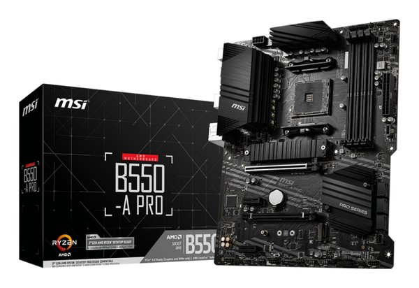 Материнская плата MSI B550-A PRO, AM4, AMD B550, 4xDDR4, 6xSATA, 2xM.2, 1xPCI-E 4.0 x16, 1xPCI-E 3.0 x16, 2xPCI-E x1, 1xHDMI, 1xDP, 1x 1Gb LAN, 4xUSB-A 2.0, 2xUSB-A 3.2 Gen 1, 1xUSB-A 3.2 Gen 2, 1xUSB-C 3.2 Gen 2, 6x3.5 мм, 7.1, ATX