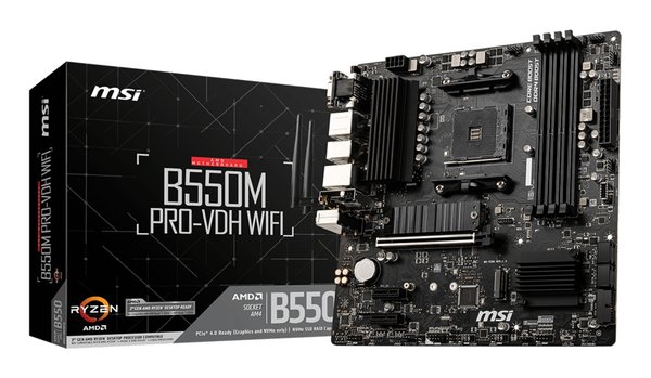 Материнская плата MSI B550M PRO-VDH WIFI, AM4, AMD B550, 4xDDR4, 4xSATA, 2xM.2, 1xPCIe 4.0 x16, 2xPCIe x1, 1xDisplayPort, 1xHDMI, 1xVGA, 1x 1Gb LAN, 2xUSB 2.0, 4xUSB 3.2 Gen 1, 3x3.5 мм, 7.1, mATX