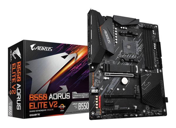 Материнская плата Gigabyte B550 AORUS ELITE V2, AM4, AMD B550, 4xDDR4, 4xSATA, 2xM.2, 1xPCIe 4.0 x16, 1xPCIe 3.0 x16, 2xPCIe 3.0 x1, 1xHDMI, 1xDP, 1x2.5Gb LAN, 1xUSB-C 10Gbps, 4xUSB-A 10Gbps, 4xUSB-A 5Gbps, 2xUSB-A 2.0, 3x3.5 мм, 7.1, ATX