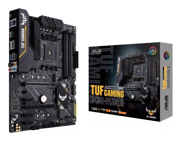 Материнская плата ASUS TUF GAMING B450-PLUS II, AM4, AMD B450, 4xDDR4, 6xSATA, 2xM.2, 1xPCI-E 3.0 x16, 1xPCI-E 2.0 x16, 3xPCI-E x1, 1xHDMI, 1xDP, 1x 1Gb LAN, 4xUSB 3.2 Gen 1, 1xUSB 3.2 Gen 2, 1xUSB-C 3.2 Gen 2, 5x3.5 мм, 7.1, ATX