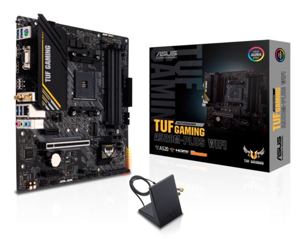 Материнская плата ASUS TUF GAMING A520M-PLUS WIFI, AM4, AMD A520, 4xDDR4, 4xSATA, 1xM.2, 1xPCIe 3.0 x16, 2xPCIe x1, 1xVGA, 1xHDMI, 1xDP, 1x 1Gb LAN, 2xUSB-A 3.2 Gen 1, 2xUSB-A 2.0, 3x3.5 мм, 7.1, mATX