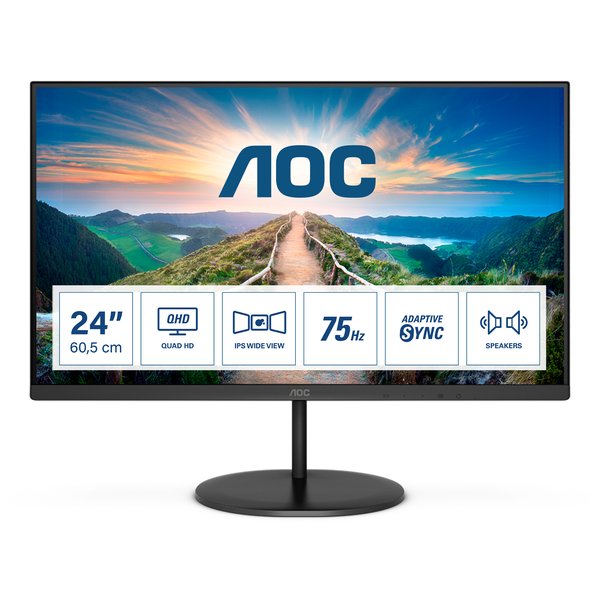Монитор 23.8" AOC Value Line Q24V4EA IPS 2560x1440, 75 Гц, 4 мс, 16:9, 250 кд/м2, 1xHDMI, 1xDP, 1x3.5 мм, черный