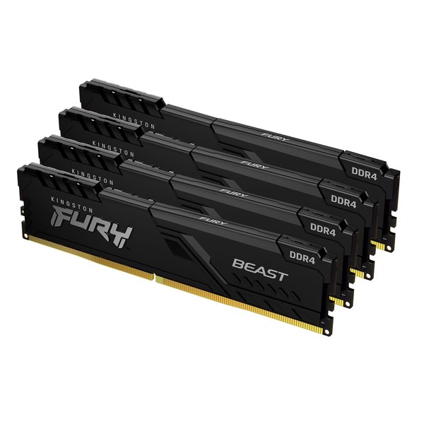 Оперативная память Kingston Fury Beast, DDR4, 32Gb (4x8GB), 3200MHz, CL16, DIMM, с радиатором, черный