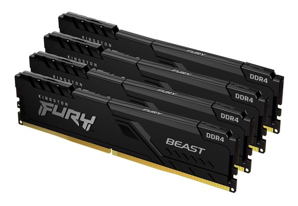 Оперативная память Kingston Fury Beast, DDR4, 64GB (4x16GB), 3200MHz, CL16, DIMM, радиатор, черный
