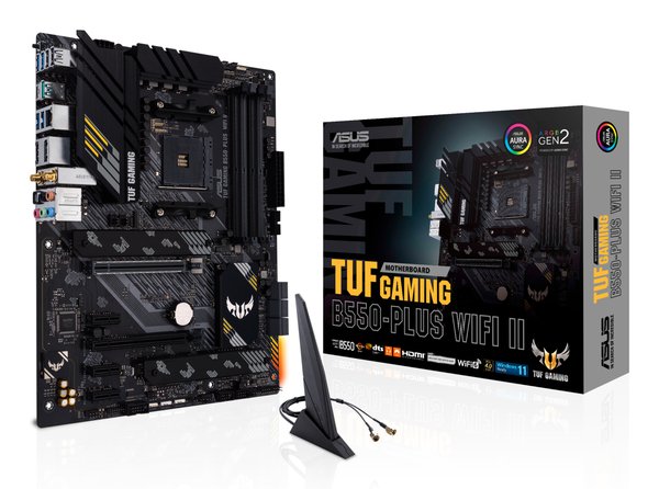 Материнская плата ASUS TUF GAMING B550-PLUS WIFI II, AM4, AMD B550, 4xDDR4, 6xSATA, 2xM.2, 1xPCI-E 3.0 x16, 1xPCI-E 4.0 x16, 3xPCI-E x1, 1xDP, 1xHDMI, 1x 2.5Gb LAN, 2xUSB-A 3.2 Gen 1, 1xUSB-A 3.2 Gen 2, 1xUSB-C 3.2 Gen 2, 3x3.5 мм, 7.1, ATX