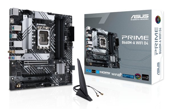 Материнская плата ASUS PRIME B660M-A WIFI D4, Socket LGA 1700, Intel B660, 4xDDR4, 4xSATA, 2xM.2, 1xPCIe 4.0 x16, 1xPCIe 3.0 x16, 1xDP, 2xHDMI, 1x 1Gb LAN, 2xUSB-A 3.2 Gen 2, 4xUSB-A 2.0, 3x3.5 мм, 7.1, mATX