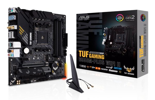 Материнская плата ASUS TUF GAMING B550M-PLUS WI-FI II, AM4, AMD B550, 4xDDR4, 4xSATA, 2xM.2, 1xPCIe 4.0 x16, 1xPCIe 3.0 x4, 1xPCIe x1, 1xDP, 1xHDMI, 1x 2.5Gb LAN, 1xUSB-C 3.2 Gen 2, 4xUSB-A 3.2 Gen 1, 2xUSB-A 2.0, 5x3.5 мм, TOSLINK, 7.1, mATX