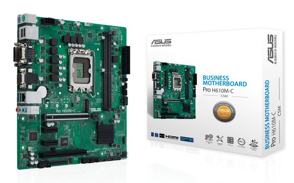 Материнская плата ASUS Pro H610M-C-CSM, LGA 1700, Intel H610, 2xDDR5, 4xSATA, 1xM.2, 1xPCIe 5.0 x16, 2xPCIe x1, 1xPCI, 1xHDMI, 1xDP, 1xDVI-D, 1xVGA, 1x 1Gb LAN, 2xUSB-A 3.2 Gen 2, 2xUSB-A 2.0, 3x3.5 мм, 7.1, mATX