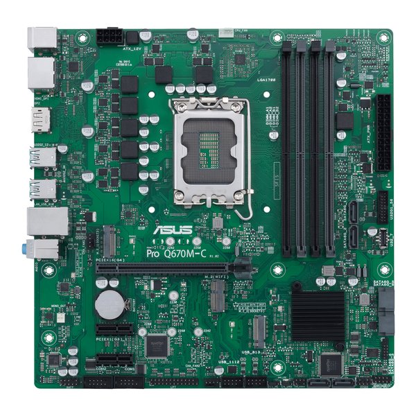 Материнская плата ASUS Pro Q670M-C-CSM, LGA 1700, Intel Q670, 4xDDR5, 6xSATA, 2xM.2, 1xPCIe 4.0 x16, 1xHDMI, 2xDP, 1x1Gb LAN, 4xUSB-A 3.2 Gen 2, 3x3.5 мм, 7.1, mATX