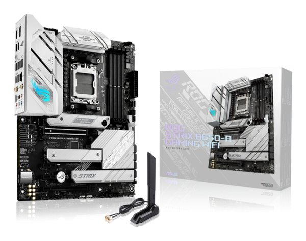 Материнская плата ASUS ROG STRIX B650-A GAMING WIFI, AM5, AMD B650, 4xDDR5, 4xSATA, 3xM.2, 1xPCIe 4.0 x16, 1xPCIe 4.0 x4, 1xHDMI, 1xDP, 1x 2.5Gb LAN, 3xUSB-A 3.2 Gen 2, 4xUSB 2.0, 5x3.5 мм, 7.1, Standard-ATX
