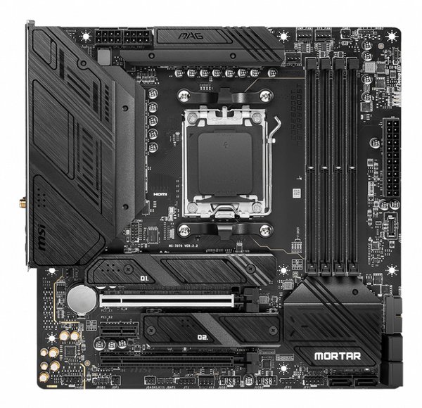 Материнская плата MSI MAG B650M MORTAR WIFI, AM5, AMD B650, 4xDDR5, 6xSATA, 2xM.2, 1xPCI-E 4.0 x16, 1xPCI-E 4.0 x4, 1xHDMI, 1xDP, 1x2.5Gb LAN, 3xUSB 3.2 Gen 2, 4xUSB 3.2 Gen 1, 1xUSB-C 3.2 Gen 2x2, 5x3.5мм аудио, 7.1, Micro-ATX