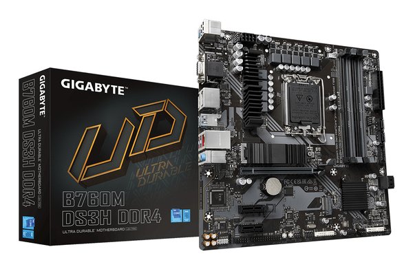 Материнская плата Gigabyte B760M DS3H DDR4, LGA 1700, Intel B760, 4xDDR4, 4xSATA, 2xM.2, 1xPCIe 4.0 x16, 2xPCIe x1, 1xHDMI, 1xDP, 1xVGA, 1x 2.5Gb LAN, 3xUSB-A 3.2 Gen 1, 1xUSB-C 3.2 Gen 2, 2xUSB-A 2.0, 3x3.5 мм, 7.1, mATX