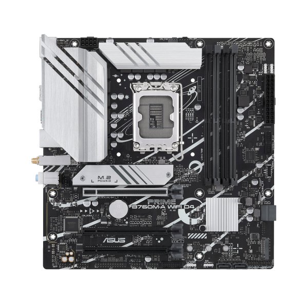Материнская плата ASUS PRIME B760M-A WIFI D4, LGA 1700, Intel B760, 4xDDR4, 4xSATA, 2xM.2, 1xPCIe 4.0 x16, 1xPCIe 4.0 x4, 1xPCIe 4.0 x1, 2xHDMI, 1xDP, 1x 2.5Gb LAN, 2xUSB-A 3.2 Gen 2, 4xUSB-A 2.0, 3x3.5 мм, 7.1, mATX