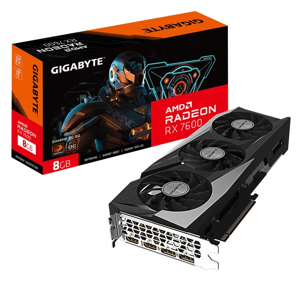 Видеокарта Gigabyte AMD Radeon RX 7600 GAMING OC, 8 GB GDDR6, 128 bit, 2xDisplayPort, 2xHDMI, GPU 1720 MHz