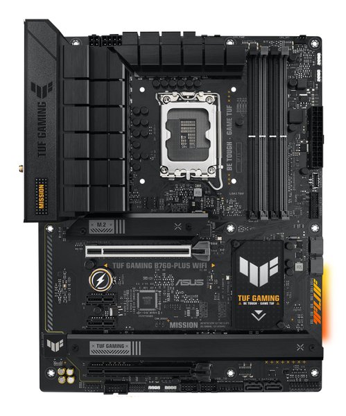 Материнская плата ASUS TUF GAMING B760-PLUS WIFI, LGA 1700, Intel B760, 4xDDR5, 4xSATA, 3xM.2, 1xPCI-E 5.0 x16, 1xPCI-E 3.0 x4, 1xUSB-A 3.2 Gen 2, 3xUSB-A 3.2 Gen 1, 1xUSB-C 3.2 Gen 2x2, 1x2.5Gb LAN, 5x3.5 мм, 7.1, Wi-Fi 6, Bluetooth 5.2, Standard-ATX