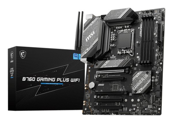Материнская плата MSI B760 GAMING PLUS WIFI, LGA 1700, Intel B760, 4xDDR5, 4xSATA, 2xM.2, 1xPCI-E 4.0 x16, 3xPCI-E 3.0 x1, 1xDP, 1xHDMI, 1x 2.5Gb LAN, 2xUSB-A 3.2 Gen 2, 4xUSB 2.0, 5x3.5 мм, 7.1, Standard-ATX