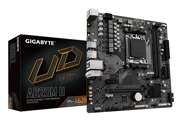 Материнская плата Gigabyte A620M H (V1.2/V2.0), SocketAM5 AMD A620 2xDDR5 mATX AC`97 8ch(7.1) GbLAN RAID+VGA+HDMI