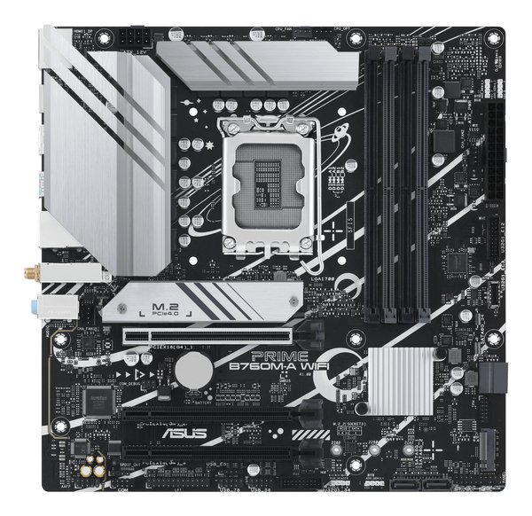 Материнская плата ASUS PRIME B760M-A WIFI, LGA 1700, Intel B760, 4xDDR5, 4xSATA, 2xM.2, 1xPCIe 4.0 x16, 1xPCIe 4.0 x4, 1xPCIe 4.0 x1, 2xHDMI, 1xDP, 1x 2.5Gb LAN, 2xUSB-A 3.2 Gen 2, 4xUSB-A 2.0, 3x3.5 мм, 7.1, mATX