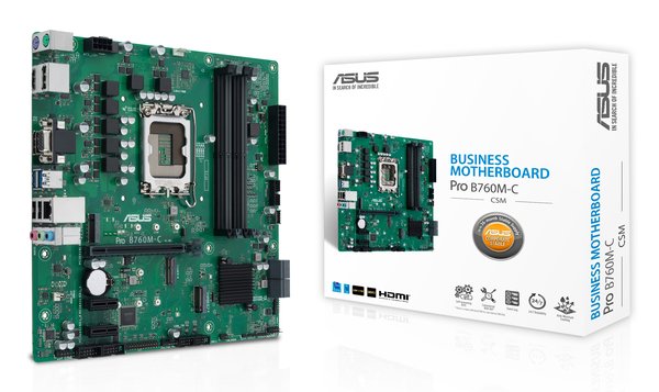 Материнская плата ASUS Pro B760M-C-CSM, LGA 1700, Intel B760, 4xDDR5, 4xSATA, 2xM.2, 1xPCI-E 4.0 x16, 2xPCI-E x1, 1x 1Gb LAN, 2xUSB-A 2.0, 2xUSB-A 3.2 Gen 1, 1xHDMI, 1xVGA, 2xDP, 3x3.5 мм, 7.1, Micro-ATX