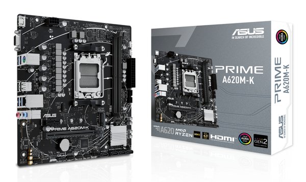 Материнская плата ASUS PRIME A620M-K, AM5, AMD A620, 2xDDR5, 4xSATA, 1xM.2, 1xPCI-E 4.0 x16, 1xPCI-E x1, 1xHDMI, 1xVGA, 1x 1Gb LAN, 4xUSB-A 3.2 Gen 1, 2xUSB-A 2.0, 3x3.5 мм, 7.1, Micro-ATX