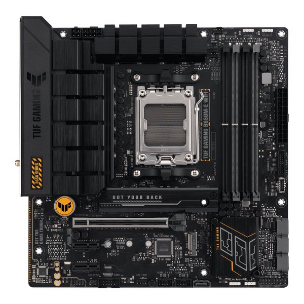 Материнская плата ASUS TUF GAMING B650M-E WIFI, AM5, AMD B650, 4xDDR5, 4xSATA, 2xM.2, 1xPCI-E 4.0 x16, 2xPCI-E x1, 2xDP, 1xHDMI, 1x 2.5Gb LAN, 1xUSB-A 3.2 Gen 2, 2xUSB-A 3.2 Gen 1, 4xUSB 2.0, 1xUSB-C 3.2 Gen 2, 3x3.5 мм, 7.1, Micro-ATX