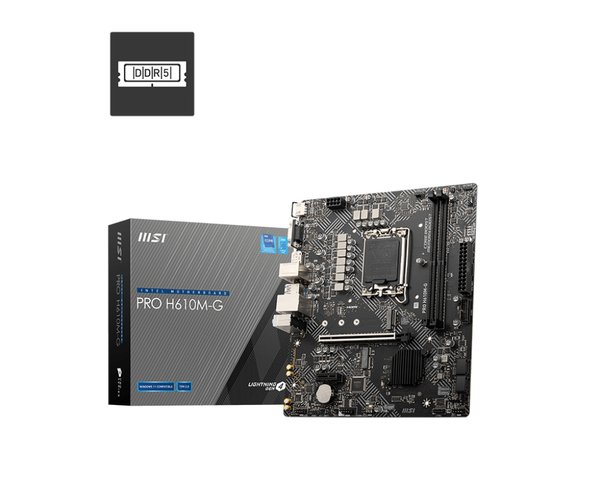 Материнская плата MSI PRO H610M-G, LGA 1700, Intel H610, 2xDDR5, 4xSATA, 1xM.2, 1xPCIe 4.0 x16, 1xPCIe 3.0 x1, 1xHDMI, 1xDP, 1xVGA, 1xRJ45 1Gb, 2xUSB-A 3.2 Gen 1, 4xUSB-A 2.0, 3x3.5мм, 7.1, mATX