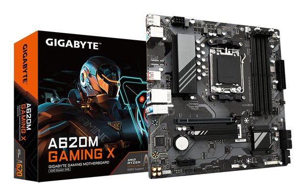 Материнская плата Gigabyte A620M GAMING X, Micro-ATX, AM5, AMD A620, 4xDDR5, 4xSATA, 1xM.2, 1xPCI-E 4.0 x16, 1xPCI-E x1, 1xHDMI, 1xDP, 1x 1Gb LAN, 1xUSB 3.2 Gen 2, 2xUSB 2.0, 2xUSB 3.2 Gen 1, 3x3.5мм, 7.1, ATX