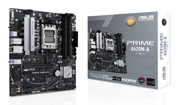 Материнская плата ASUS PRIME A620M-A-CSM, AM5, AMD A620, 2xDDR5, 4xSATA, 2xM.2, 1xPCI-E 4.0 x16, 1xHDMI, 1xDP, 1xVGA, 1x 1Gb LAN, 2xUSB-A 3.2 Gen 1, 4xUSB-A 2.0, 3x3.5 мм, 7.1, Micro-ATX