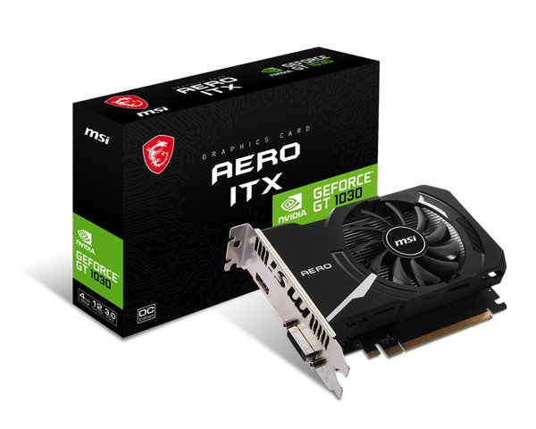 Видеокарта MSI GT 1030 AERO ITX 4GD4 OC Nvidia GT 1030 4Gb, DDR4, PCI-E 3.0, HDMIx1 DVIx1 HDCP