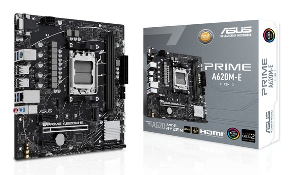 Материнская плата ASUS PRIME A620M-E-CSM, AM5, AMD A620, 2xDDR5, 4xSATA, 1xM.2, 1xPCI-E 4.0 x16, 1xPCI-E x1, 1xDisplayPort, 1xHDMI, 1xVGA, 1x 1Gb LAN, 4xUSB-A 3.2 Gen 1, 4xUSB-A 2.0, 3x3.5 мм, 7.1, Micro-ATX