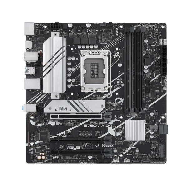 Материнская плата ASUS PRIME B760M-A D4-CSM, LGA 1700, Intel B760, 4xDDR4, 4xSATA, 2xM.2, 3xPCIe 4.0 x16, 1xPCIe 4.0 x4, 1xPCIe x1, 2xHDMI, 1xDP, 1x 2.5Gb LAN, 2xUSB-A 3.2 Gen 2, 4xUSB-A 2.0, 3x3.5 мм, 7.1, mATX