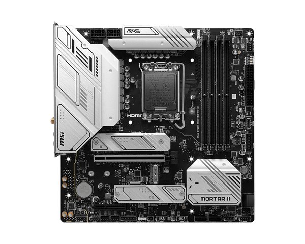Материнская плата MSI MAG B760M MORTAR WIFI II, LGA 1700, Intel B760, 4xDDR5, 4xSATA, 3xM.2, 1xPCIe 5.0 x16, 1xPCIe 4.0 x4, 1xHDMI, 1xDP, 1xUSB Type-C, 1x2.5Gb LAN, 3xUSB-A 2.0, 3xUSB-A 3.2 Gen 2, 5x3.5 мм, 7.1, mATX