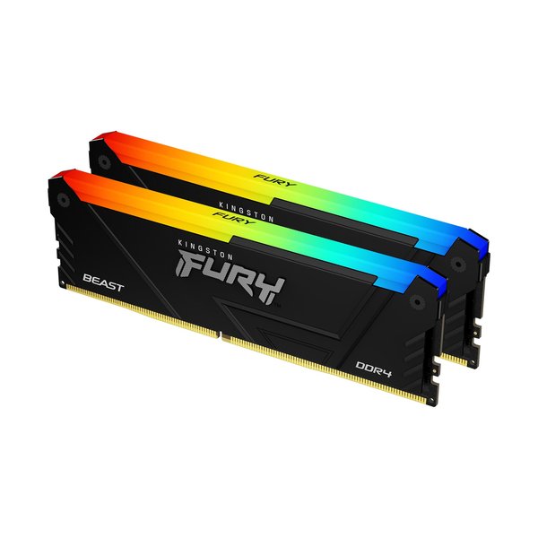 Оперативная память Kingston Fury Beast, DDR4, 16GB (2x8GB), 3200MHz, CL16, DIMM, с радиатором, RGB, черный
