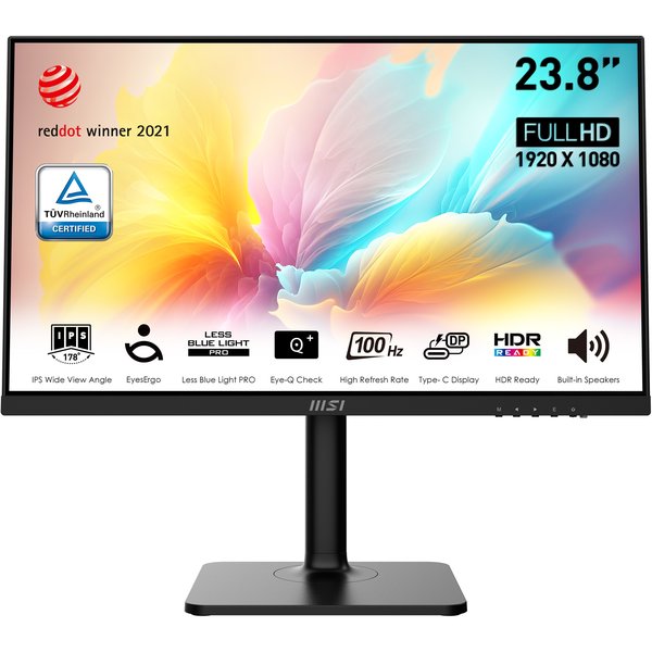 Монитор 23.8" MSI Modern MD2412P IPS 1920x1080, 100 Гц, 4 мс, 16:9, 300 кд/м2, 1xHDMI, 1xUSB-C, 1x3.5 мм, черный
