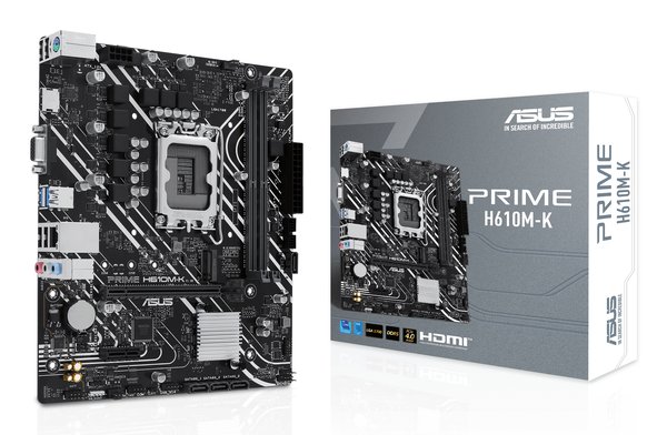 Материнская плата ASUS PRIME H610M-K, LGA 1700, Intel H610, 2xDDR5, 4xSATA, 1xM.2, 1xPCIe 4.0 x16, 1x1Gb LAN, 2xUSB-A 3.2 Gen 1, 4xUSB-A 2.0, 1xHDMI, 1xVGA, 3x3.5 мм, 1xRS-232, 7.1, mATX