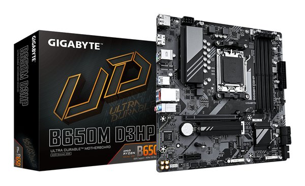 Материнская плата Gigabyte B650M D3HP, AM5, AMD B650, 4xDDR5, 4xSATA, 2xM.2, 1xPCI-E 4.0 x16, 1xPCI-E x1, 1xHDMI, 2xDP, 1x 2.5Gb LAN, 3xUSB-A 3.2 Gen 1, 2xUSB-A 2.0, 1xUSB-C 3.2 Gen 1, 3x3.5 мм, 7.1, Micro-ATX