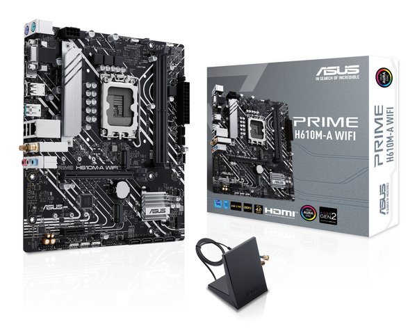 Материнская плата ASUS PRIME H610M-A WIFI, LGA 1700, Intel H610, 2xDDR5, 4xSATA, 2xM.2, 1xPCIe 4.0 x16, 1xDP, 1xHDMI, 1xVGA, 1x1Gb LAN, 1xUSB 3.2 Gen 2, 4xUSB 2.0, 3x3.5 мм, 7.1, mATX