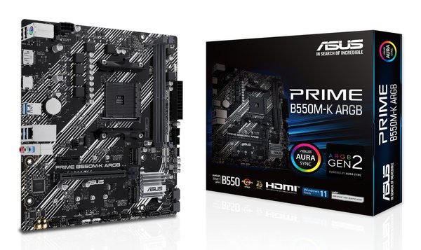 Материнская плата ASUS PRIME B550M-K ARGB, Socket AM4, AMD B550, 2xDDR4, 4xSATA, 2xM.2, 1xPCI-E 4.0 x16, 1xPCI-E x1, 1xHDMI, 1xDP, 1x 1Gb LAN, 4xUSB-A 3.2 Gen 1, 2xUSB-A 2.0, 3x3.5 мм, 7.1, Micro-ATX