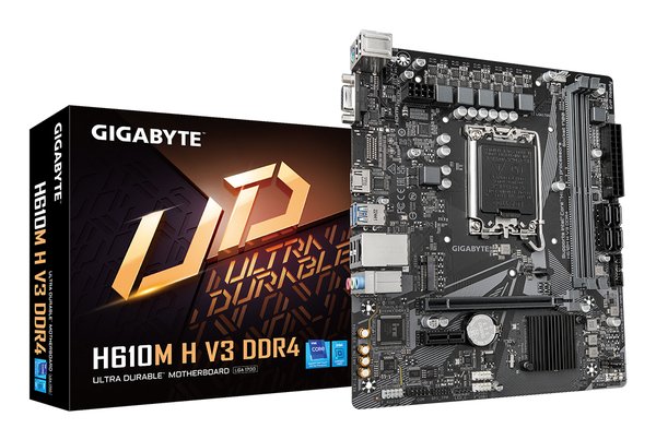 Материнская плата Gigabyte H610M H V3 DDR4, LGA 1700, Intel H610, 2xDDR4, 4xSATA, 1xM.2, 1xPCIe 4.0 x16, 1xPCIe x1, 1xHDMI, 1x 1Gb LAN, 2xUSB-A 3.2 Gen 1, 4xUSB-A 2.0, 3x 3.5 мм, 7.1, mATX
