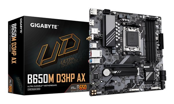 Материнская плата Gigabyte B650M D3HP AX (V1.2), AM5, AMD B650, 4xDDR5, 4xSATA, 2xM.2, 1xPCI-E 4.0 x16, 1xPCI-E 4.0 x1, 3xUSB-A 3.2 Gen 1, 1xUSB-C 3.2 Gen 2, 1x 2.5Gb LAN, 3x3.5 мм, 7.1, Micro-ATX