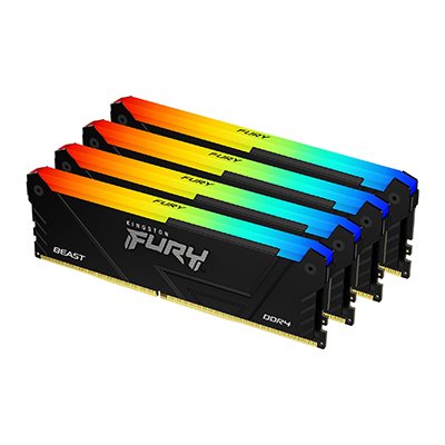 Оперативная память Kingston Fury Beast, DDR4, 32GB (4x8GB), 3600MHz, CL17, DIMM, с радиаторами, RGB, черный